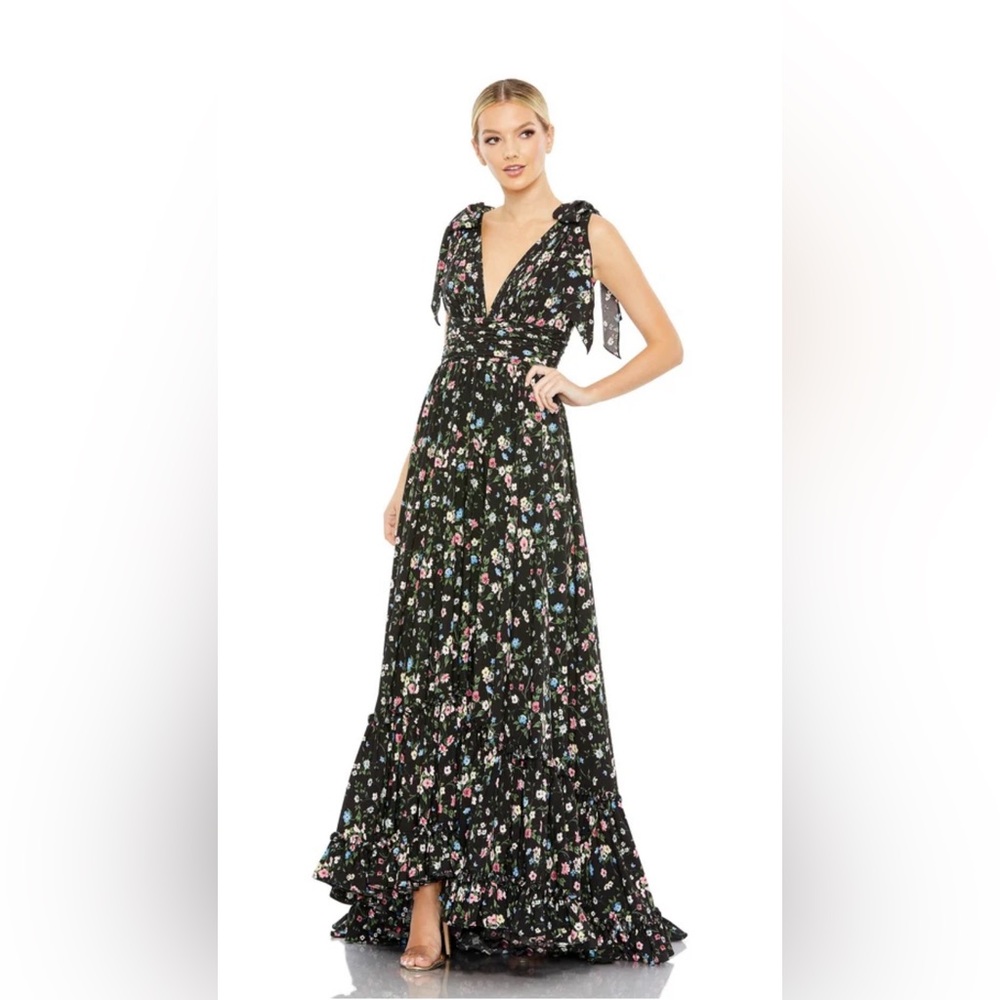 NWT Mac Duggal PlungingV-Neck A-Line Floral Print Evening Dress